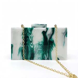 <b>Green</b> White Resin Vintage <b>Clutch</b> <b>Bag</b> Women Elegant Evening Party with Lock Closure Waterproof Gold Chain Strap - Product Image 1