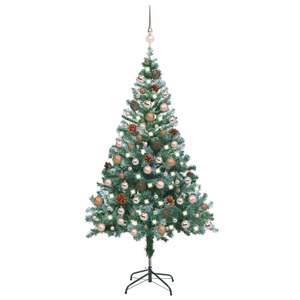 Árbol de Navidad preiluminado esmerilado con juego de bolas Pinecones 59,1 pulgadas - Product Image 1