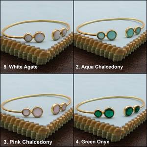 Bracelet ajustable en chalcédoine bleue plaqué or fait main, bracelet de mariage traditionnel, cadeau pour femmes - Product Image 6