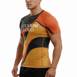 เสื้อแรชการ์ดแขนสั้นพิมพ์ลายดิจิตอลแบบกำหนดเองสำหรับผู้ชาย แห้งเร็ว ชุดกีฬาเรียบง่าย 10 ชิ้น ไม่มีขั้นจำกัด ชุดชั้นในกีฬา - Product Image 3