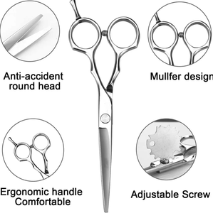 Kit de ciseaux à effiler de qualité supérieure couleur argent 6 pièces, magnifiques kits de barbier avec étui en cuir à fermeture éclair - Product Image 6