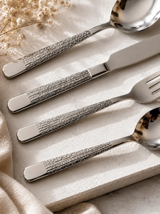 Ensemble de couverts en acier inoxydable poli miroir, couteau, fourchette et cuillère à texture maillée pour hôtel, restaurant, fête - Product Image 5