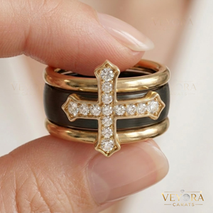 Cubierta Decorativa para Anillo Oura con Diseño Chevron, Hecha con Plata de Ley 925 Sólida y Piedras de Moissanita Pavé para Joyería - Product Image 1