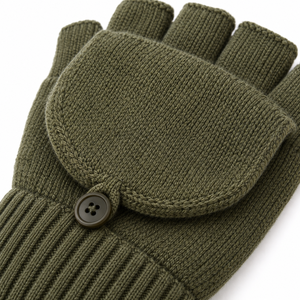 Guantes sin Dedos de Punto Verde Oliva con Cierre de Botón, Largos hasta la Muñeca, Cálidos para Uso Diario, Estilo Invernal, Lisos, de Acrílico y Algodón - Product Image 4