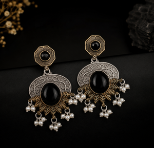 Pendientes Colgantes Étnicos de Plata Oxidada Bañados en Oro al por Mayor con Engaste de Bisel para Fiesta de Mujer ARTS JEWELS ER-68 0.3m Plating - Product Image 4
