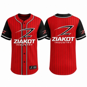 Maillot de baseball rayé rouge et noir pour homme ZIAKOT, imprimé par sublimation, respirant, manches courtes, vêtements de baseball authentiques - Product Image 1