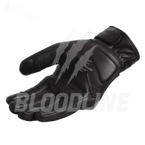 BLOODLINE Motorcycle <b>Gloves</b> Wrist Length Leather Breathable Sporty Cycling Unlined Black - Product Image 2