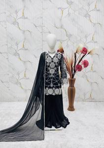 Conjunto Premium para Niños de Georgette Fox Pesado con Bordado, Manga Larga, Estilo Palazzo, con Lentejuelas y Encaje Elegante, para Boda, Calidad de Exportación - Product Image 5