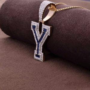 Pendentif personnalisé avec initiale Y, en moissanite et diamants bleus/blancs, plaqué rhodium, pour homme, style hip-hop, cadeau de fête, breloques et pendentifs raffinés - Product Image 2