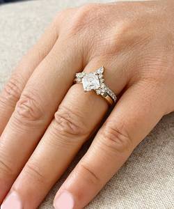 <b>Crown</b> 1.00CT Asscher Cut Diamond Dual Band <b>Ring</b> Set Lab Grown 14K Yellow Gold Perfect Wedding Party Jewelry Her - Product Image 4