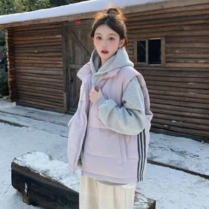 Nouvelle veste en duvet et coton polyvalente à la mode à trois barres de <span class=keywords><strong>grande</strong></span> <span class=keywords><strong>taille</strong></span> pour femmes, adaptée à la superposition en automne et en hiver. - Product Image 4
