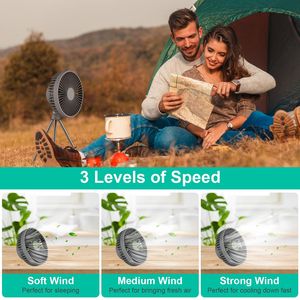 Ventilador de trípode portátil recargable a batería, plegable para camping y viajes, con gancho para colgar en tiendas de campaña y mosquetón - Product Image 4