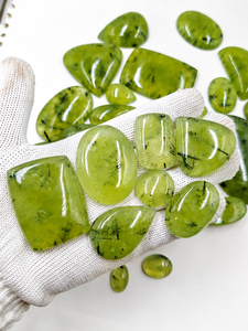 High Quality Green Prehnite Cabochons | Natural Loose Stones for <b>Rings</b>, Pendants & Jewelry Cabochon with Black Tourmaline Inclus - Product Image 3