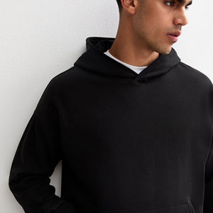 Sweat-shirt à capuche noir pour homme, coupe classique, couleur unie, 100% coton, imprimé personnalisé, sweat-shirt décontracté avec poche avant, vêtement d'automne - Product Image 5