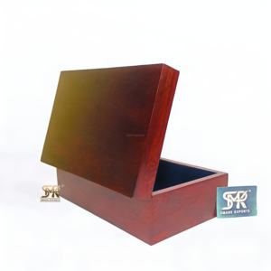 Boîte en bois peinte à la main de luxe exquise avec doublure en velours bleu pour des souvenirs élégants de bijoux de décoration et d'artisanat en bois - Product Image 4