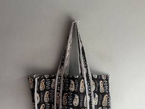 Sac fourre-tout bohème en coton, motif paisley, poignées rayées, ouverture supérieure, sac de shopping, cadeau pour elle - Product Image 4