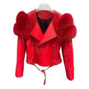 Chaqueta de Cuero Vintage con Ribete de Piel de Zorro de Alta Calidad en Oferta a Precio Razonable para Mujer, Nueva Chaqueta de Cuero a la Moda - Product Image 5