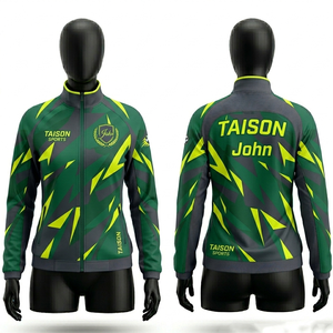 Chaqueta de Fútbol para Mujer, Premium, 220 GSM, Poliéster Interlock, Tejido Transpirable, Diseño de Paneles en Verde Azulado, Amarillo Neón y Negro, Cierre Completo - Product Image 4