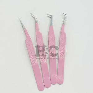 Nouvelle pince à épiler rose pointe violette extension de cils durable pince à épiler vison Logo offre poignée en forme de coeur pince à épiler en acier inoxydable - Product Image 3