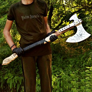 Hacha Vikinga Decorativa Hecha a Mano, con Grabado, Doble Cabeza, Hoja de Acero Forjado, Mango de Madera, para Camping y Bricolaje - Product Image 1