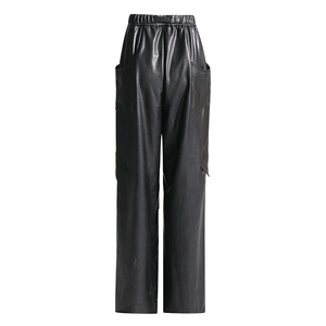 Wholesale Casual Button Fly Quick Dry Breathable <b>Men's</b> PU <b>Leather</b> <b>Pants</b> Luxury Vintage Winter Cheap Price - Product Image 2