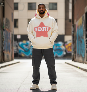 Sweat à capuche zippé Rexfit Sport pour homme, logo personnalisé, épaules tombantes, coupe ample, haute qualité - Product Image 1