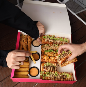 Nampan kemasan makanan cepat ramah lingkungan Crepe wafel Pizza Empanada kentang goreng Mini <span class=keywords><strong>Burger</strong></span> kotak kertas kue laminasi Matt - Product Image 3