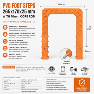 Marchepieds en PVC Efficacy 265x170x25 mm avec tige de 10 mm |   Marchepied de regard en polypropylène robuste WI-PVC-FS-265X170 - Product Image 1