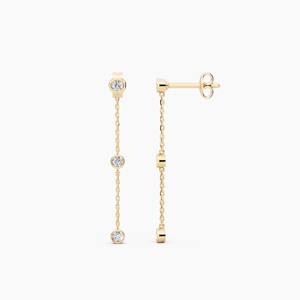 Luxury 14K Gold Three Lab Grown Diamond Station <b>Drop</b> Earrings Dainty Bezel Chain Earrings Minimal Jewelry Women Gift - Product Image 1