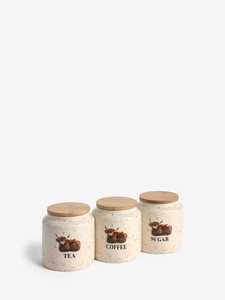 Ceramic <b>Storage</b> <b>Jars</b> With Wooden Lids Tea Coffee Sugar Country Style Airtight <b>Kitchen</b> Containers - Product Image 3