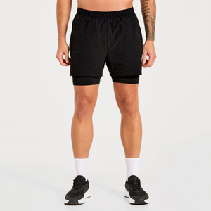 Wholesale Custom Logo OEM Men's Solid Black Sporty Running Shorts Quick Dry & Breathable Elastic Waist <b>Mid</b> Length Knitted Shorts - Product Image 1