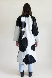 Women Genuine Leather Animal Print Long Thin Eco-Friendly Down Coat Winter Outerwear Regular Fit <b>Turn</b>-Down Collar Covered <b>Button</b> - Product Image 2
