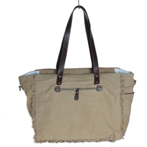 Bolso de mano informal para mujer, bolso tejido a mano de lona de algodón, Asa de cuero, cierre de cremallera, 16 \ "L X 12 \" H, modelo de cadenas de ambos a la hora - Product Image 4