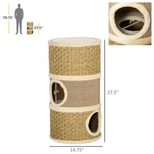 Condo per Gatti di Lusso a 3 Piani da 28 Pollici con Tiragraffi in Sisal, Rifugio in Tessuto e Tiragraffi Multilivello Marrone, Confezionato in Cartone - Product Image 3