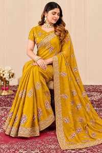 Vexotrend India Pakistan Premium <b>Velvet</b> Satin Traditional Customization <b>Saree</b> Women Embroidery Swarovski Jarkan Wrinkle-Free - Product Image 6