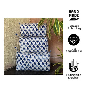 Premium Floral Jaipur Hand block print Quilted cotton <b>toiletry</b> bag Set of 3 sizes multi function Cosmetic travel <b>storage</b> Gifting - Product Image 2