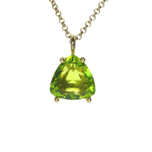 Colgante de Peridoto 100% Natural con Engaste Vintage en Plata de Ley S925, Corte Trillón, Cadena de Joyería, Regalos - Product Image 1