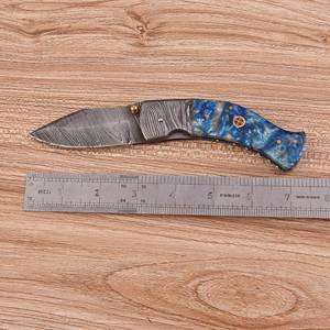 Couteau de poche EDC pliant artisanal en acier Damas avec verrouillage Liner Lock, couteau de chasse d'extérieur, lame à pointe clip en résine 0,5 mm - Product Image 5
