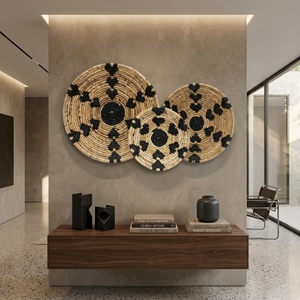 Ensemble de paniers en macramé en écorce de banane naturelle, panier mural suspendu, plateau rond peu profond, corbeille à fruits, décoration artistique pure pour la mise en scène de la pièce, artisanat - Product Image 5