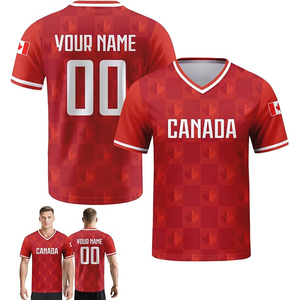 Canada Soccer Jersey Men's V-Neck Short Sleeve Custom Name Number Sublimated Red Polyester Football Apparel All Seasons - Product Image 1