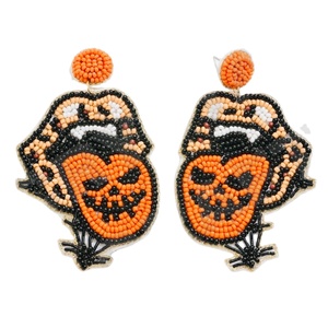 Halloween Leopard Lip Designer Beaded Earrings for Women Patriotic <b>Memorial</b> Day Orange White Blue Colour Fabric Material - Product Image 1