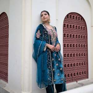 Designer Women's <b>Sets</b> Heavy Pure Viscose Velvet Top Plazzo and Dupatta for Party Wear Look - Product Image 4