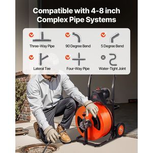 Macchina per la pulizia di scarichi con 4 frese ad attivazione ad aria, 30,5 m x 3/4 pollici, con alimentazione automatica, 4-in-1, per la pulizia di tubi e fognature - Product Image 3