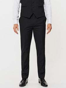 Pantalon de costume noir pour homme en laine peignée, coupe droite, braguette boutonnée, devant plat, style britannique, anti-rétrécissement, en stock - Product Image 1