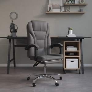 Silla de Oficina Reclinable de Cuero Sintético Gris con Componentes de Espuma y Madera Contrachapada Metálica - Product Image 1