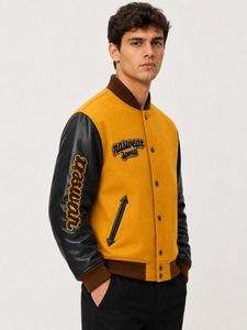 Naswears Men's <b>Winter</b> Varsity <b>Jacket</b> Wool & <b>Leather</b> Shell Reversible Heated Eco-Friendly Breathable Anti-Bacterial Sporty Design - Product Image 3
