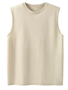 Débardeur sans manches en coton tricoté 100% lavé pour homme, col rond, style décontracté, pour la gym et la course à pied - Product Image 2