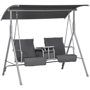 Dondolo da Giardino Grigio per Patio e Bordo Piscina - 2 Posti con Tettuccio e Tavolino - Product Image 1