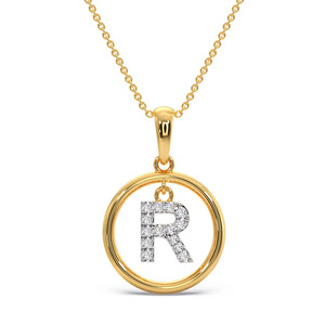 จี้เพชรรูปวงกลมตัวอักษร R แบบแขวน พร้อมสร้อยคอทองคำ - Product Image 1