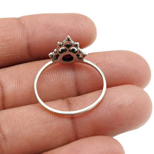 Handcrafted Crown Shaped Boho <b>Ring</b> <b>Crafted</b> From Solid 925 Sterling Silver Statement <b>Ring</b> Oxidized With Round Cut Garnet Gemstone - Product Image 4
